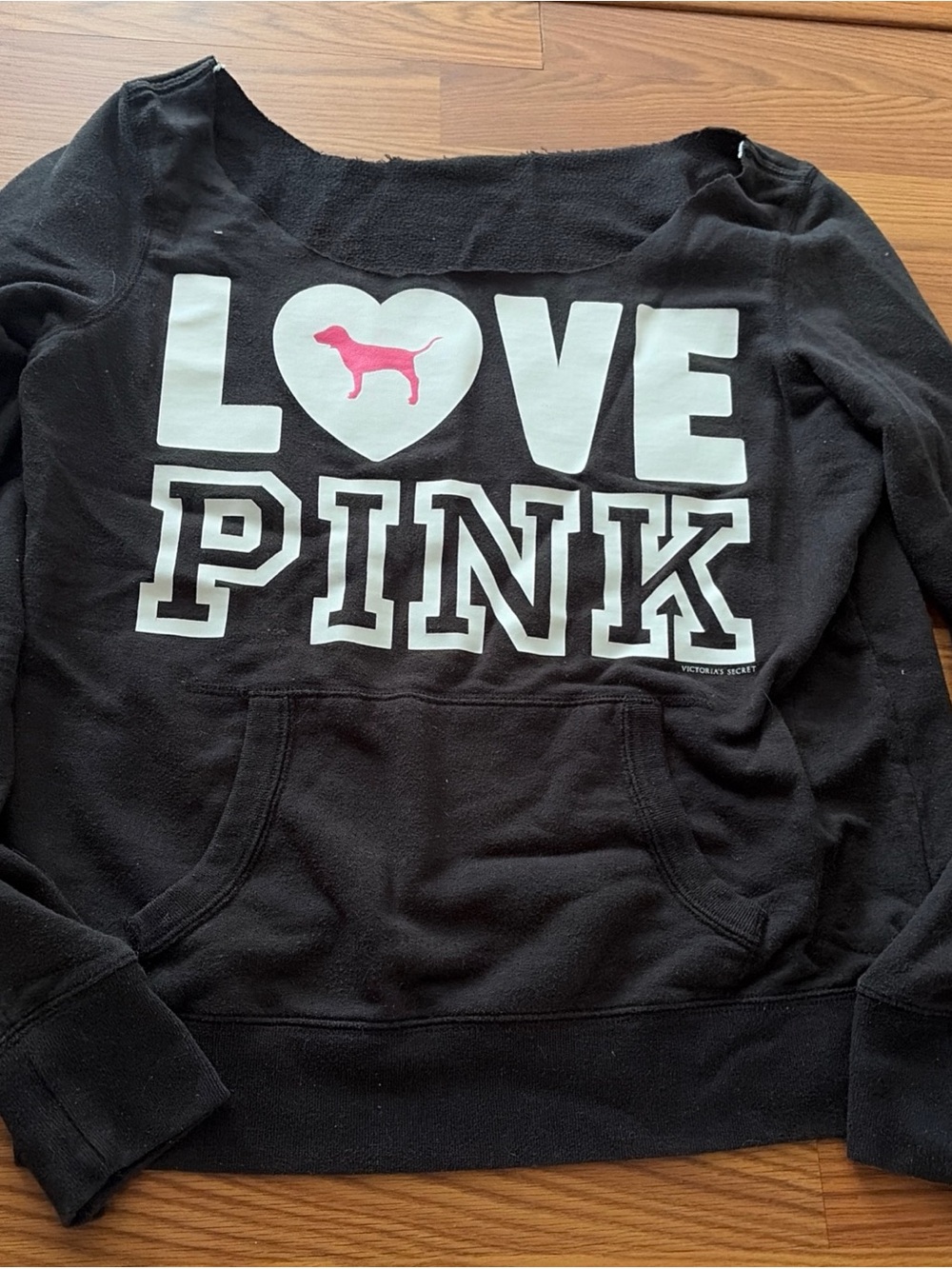 Victoria's Secret Black Sweatshirt with White and Pink Logo